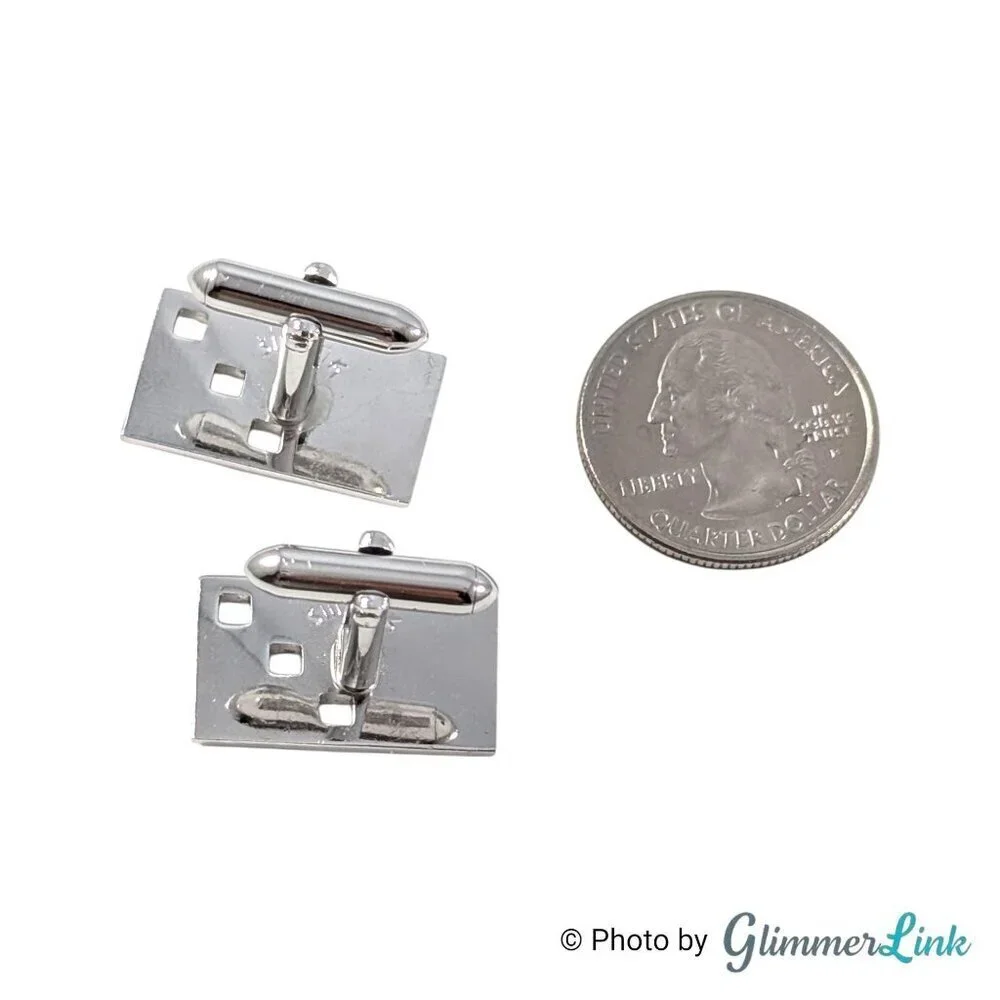 Vintage Swank Silver Tone Modernist Geometric Rectangle Cufflinks